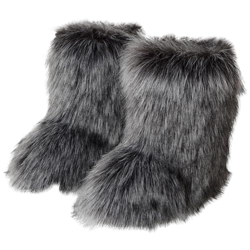 Image of Valpeak Snow Boots for Women 2024 Furry Boots Winter Knee High Flat Heel Fluffy Faux Fur Boots