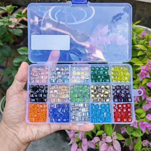 Image of 8mm Cube Glass Beads for Jewelry Making 300pcs Faceted Square Shape Colourful Crystal Spacer Beads Assortments Supplies Accessories for Bracelet Necklace with Cord