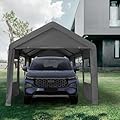 Carport 10x20ft, Heavy Duty Carport with Roll-up Sidewall and Ventilated Windows, Portable Outdoor Garage for Party Tent, Car, Truck, SUV, Boat, Car Canopy with All-Season Tarp, Gray (10X20ft)