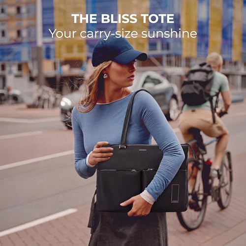 Image of MOKOBARA The Bliss Tote Bag for Women | Premium Nylon & Vegan Leather Office Handbag | Fits 15.6 Inch Laptop | Water Resistant Shoulder Bag with Detachable Strap