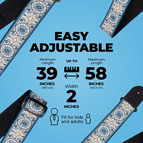 Perri’s Leathers Ltd. – Sangle de Guitare – Nylon – Jacquard – The Hope Collection – Mandala – Bleu – Ajustable – Pour… - Les Beatles, Paul McCartney, John Lennon, RIngo Starr, George Harrison Perri's Leathers Ltd. - Sangle de Guitare - Nylon - Jacquard - The Hope Collection - Mandala - Bleu - Ajustable - Pour… – Image 5