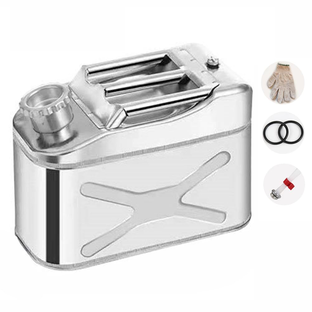 Generisch 5l 10l 15l 20l Kraftstoffkanister Für Benzin, Diesel, Tankbehälter, Backup, Benzinkanister Mit Plastic Hose, Edelstahl-Reservekanister Für Motorrad, Auto, Rasenmäher,15L