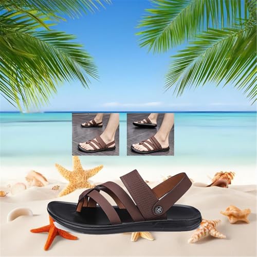 CLSQLXYJZC Men's Stylish PU Soft Foot Slip-On Correction Bunion Sandals with Arch Support, Non-slip Adjustable Two Uses Beach Walking Shoes with Orthopedic Toe Ring, for Birthday, Fathers Day4