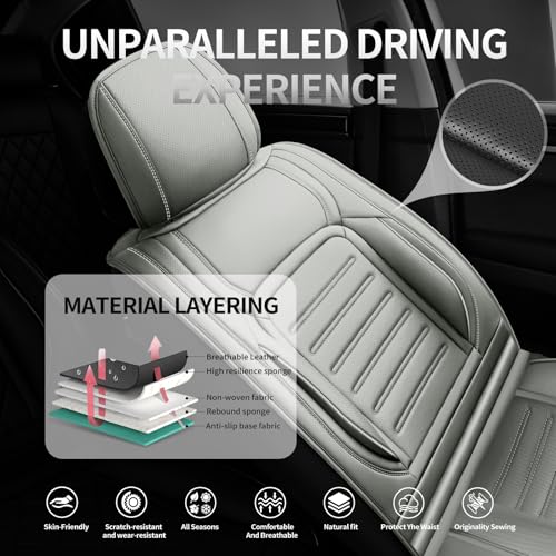 Image of Fit Equinox Premium Leather Car Seat Covers Compatible with Chevy Equinox 2011-2026, Breathable, Wear Resistant, Airbag Compatible, All-Weather Protection & Full Coverage, Full Set Gray