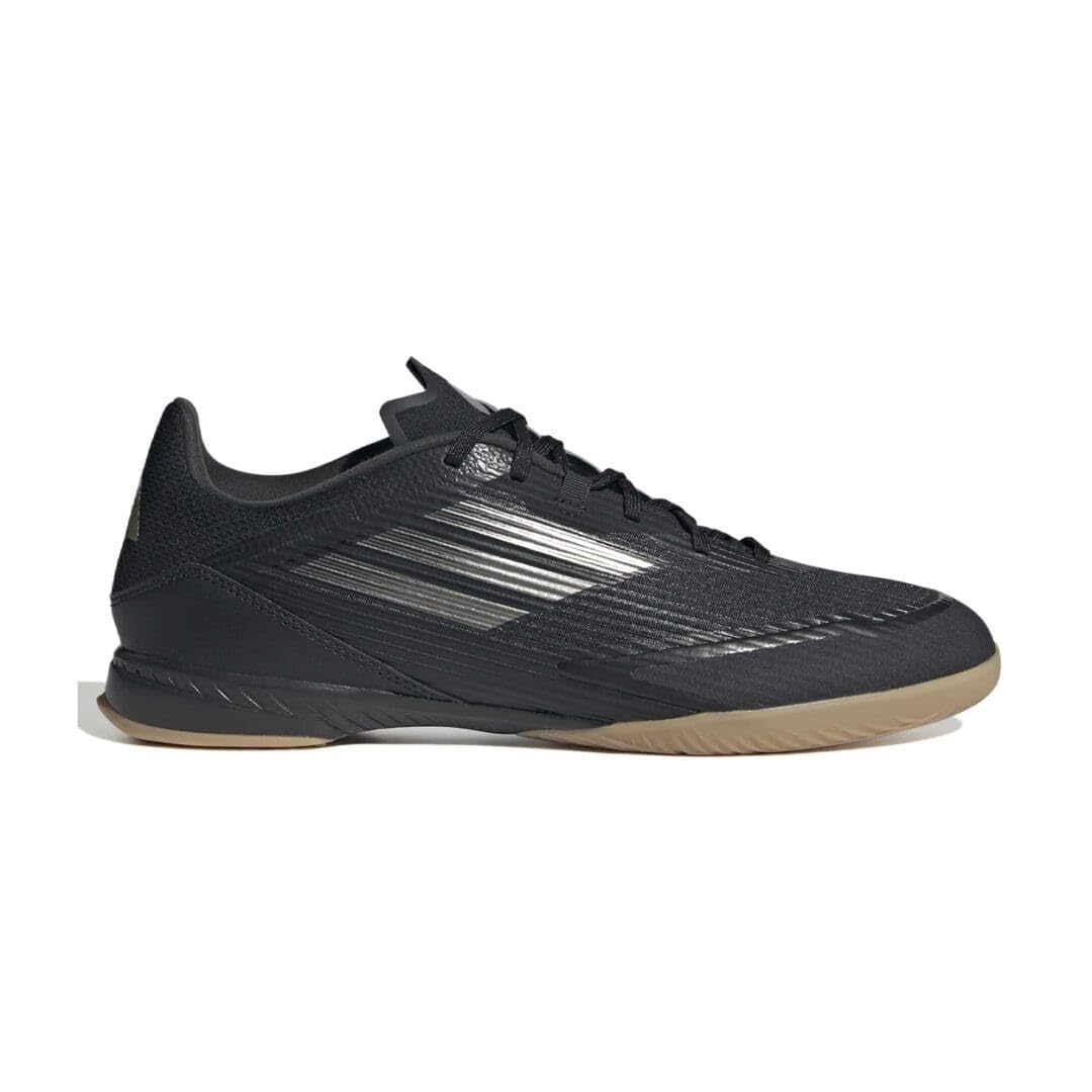 adidas Unisex F50 League Indoor Soccer Cleats Sneaker, Black/Iron Metallic/Gold Metallic, 8.5 US Men