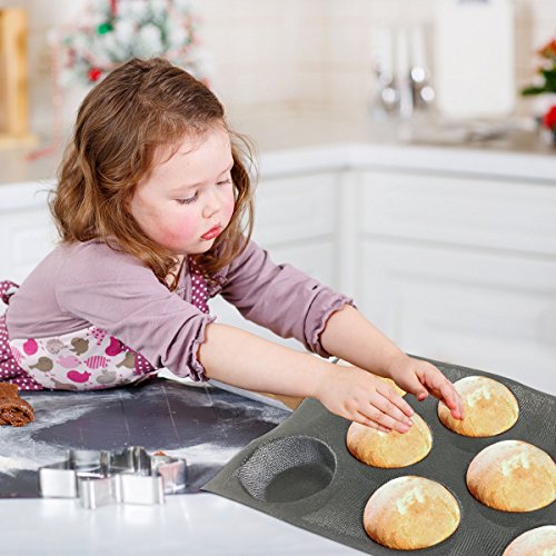 Bluedrop Silicone Bun Bread Forms Round Shape Trays Perforated Bakery Molds Fit Half Pan Size - Thumbnail 5
