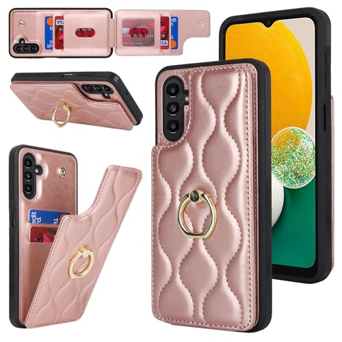Image of for Samsung Galaxy A13 5G Case with Card Holder,Credit Card Holder,Stand Ring Kickstand and RFID Blocking,PU Leather Phone Wallet Case for Women 6.6 inch(Rose Gold)