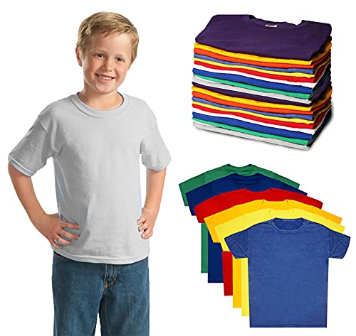 BILLIONHATS 24 Pack Kids Cotton Tshirts Bulk, Wholesale Unisex Children Tees, Lightweight Tshirt Packs for Boys Girls3