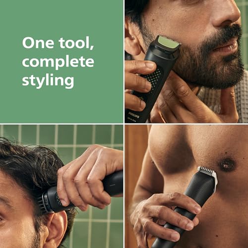 Philips Multigroom All-in-One z serii 3000: 9-elementowy trymer do twarzy, głowy i ciała, samoostrzące się, przyjazne dla skóry ostrza, 12 ustawień długości, model MG3946/15