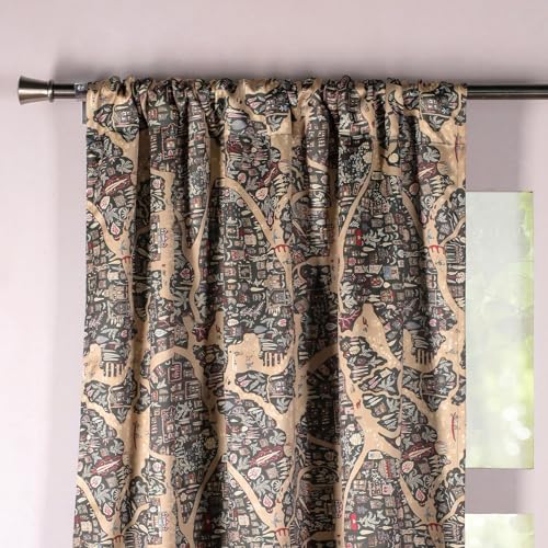 Image of HOMEMONDE Blackout Curtains 5 Feet Long Set of 2 - Room Darkening Window Curtain Digital Printed with Black Backing, Rod Pocket Thermal Insulation & Noise Reduced Drapes - (Beige & Green, 60 Inch)