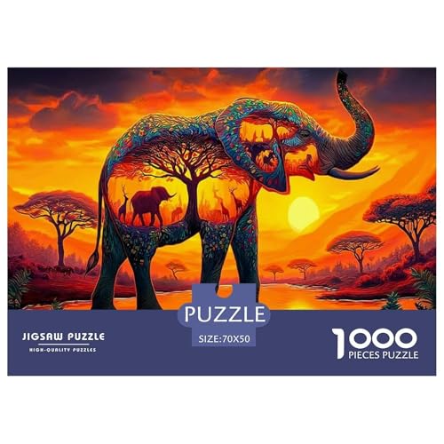 Puzzle de elefante africano de 1000 piezas en papel con tamaño 70x50 cm sobre la sabana