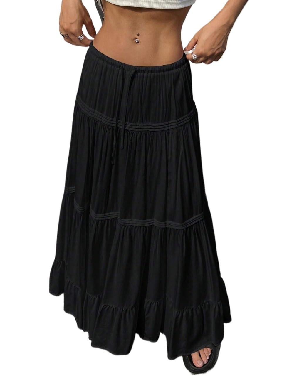 Womens Trendy Elegant Skirt Solid Color Ruffle Hem Casual Skirt