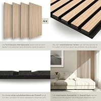 tectake® Akustikpaneele Echtholzfurnier 4er Set, effektiver Schallschutz, MDF Wandpaneele, Schallschutzpaneele, Akustikplatten, Schalldämmung, Schallabsorber, Wandverkleidung - Eiche hell – Ansicht 4