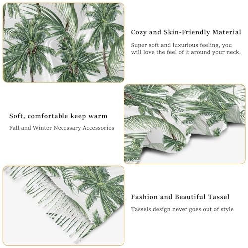 VIGTRO Natural Palm Tree Women Wrap Pashmina Shawl, Green Tropical Leaf Winter Warm Long Scarf with Tassels for Evening Dress & Wedding4