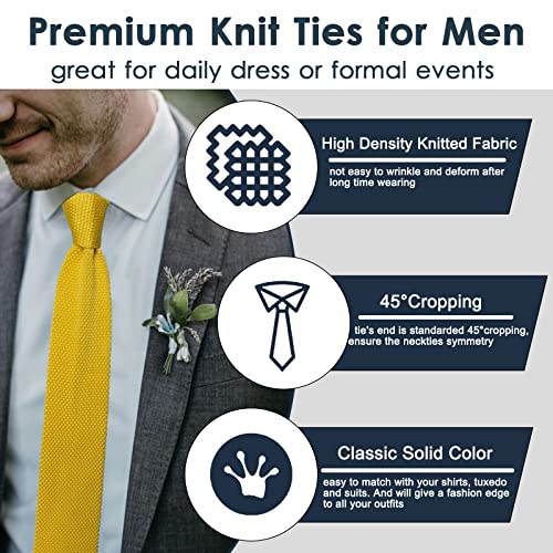 Image of Mantieqingway Pointed Knit Ties for Men Pure Color 2.76'' Skinny Neck Tie Formal Business Knitted Tie for Daily Wedding Party