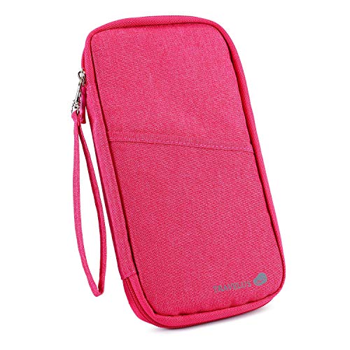 Preisvergleich Produktbild Reisepass Tasche Reisepasshülle Ausweistasche mit Handschlaufe Reiseorganizer Verschleißfest Geräumig für Pass Kreditkarten Ausweise Reise 15 x 24 cm (Rose)