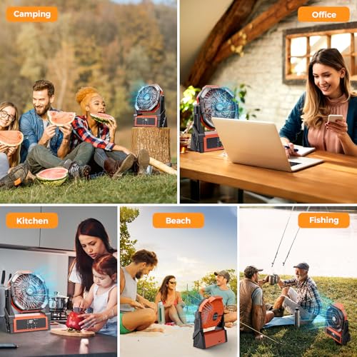 image for CosyHack Camping Fan Rechargeable, Battery Powered Fan with Lights, Ou