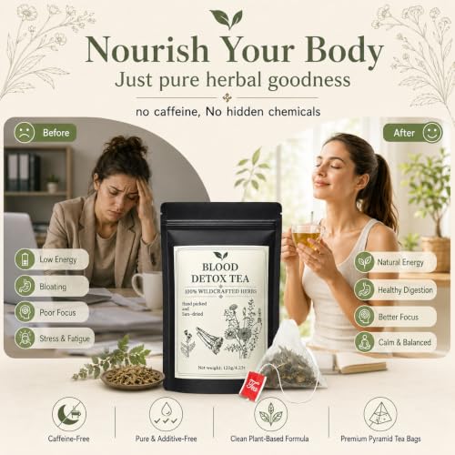 Blood Detox Herbal Tea, Naturally Sun-Dried Herbal Blend with Milk Thistle, Dandelion, Oregano & Cinnamon Leaf, Hand-Picked, 30 Tea Bags, 4.23oz/120g — view 6