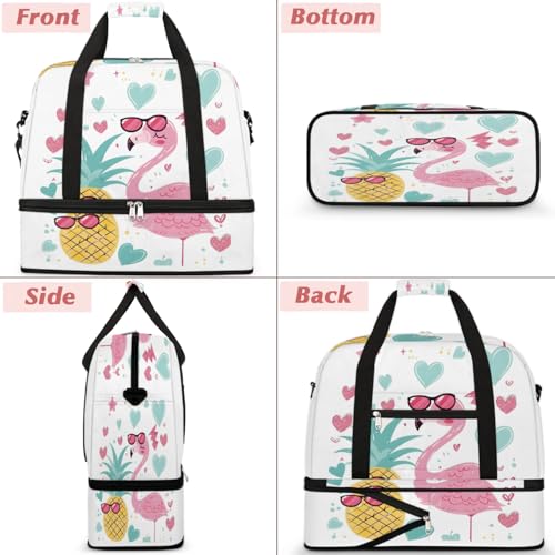 Travel Duffel Bags Pineapple Flamingo Foldable Weekender Bags for Women with Shoes Compartment Waterproof & Tear Resistant Carry on Overnight Luggage Duffel Bag Shoulder Sports Tote Bag3