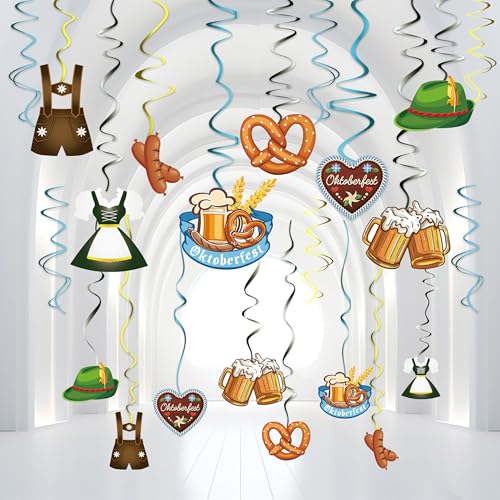 30pcs Oktoberfest Hanging Swirl Decorations for Beer Festival Metallic Foil Hanging Whirls Ceiling Decor for Oktoberfest Themed Party Supplies