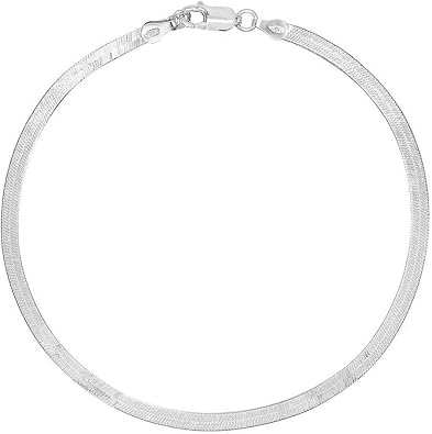 AUTHENTIC STERLING SILVER 925 Flat Herringbone Flex Chain Necklace, Flat Snake Necklace, 2.5M- 5.5MM. 16-30 Jewelry For Women Men, High Shine 16-30