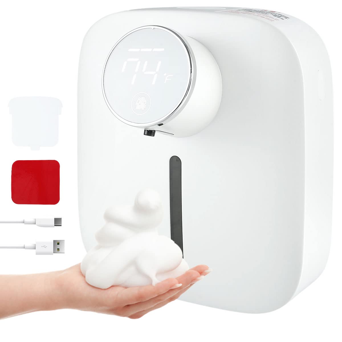 Your's Bath Automatic Soap Dispenser with Temperature Digital 10.82oz/320ml Smart Sensor Touchless Foam Dispenser IPX4 Waterproof USB Rechargeable Hand Disinfecting Machine