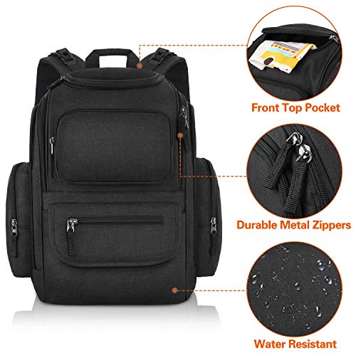 Diaper Bag Backpack, Heavy Duty Dad Diaper Bag With Portable Changing Pad, Travel Water Resistant Baby Diaper Backpack For Men Women With Insulated Pockets, Stroller Straps, Black #TOP3
