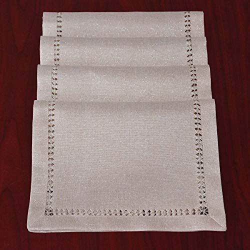 Grelucgo Hand Hemstitched Dining Table Place-mats, Sliver Thread Interweaving (Light Beige, 4 Pieces of 12 x 18 Placemats)