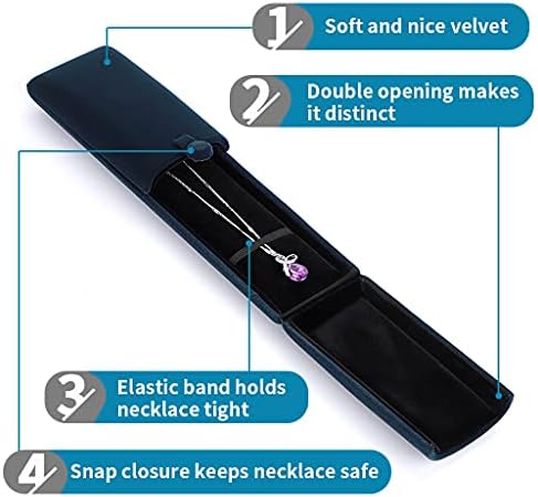 MDLUU Velvet Necklace Box, Double Open Long Chain Case 22.5cm, Rectangle Pendant Display Organiser for Gift, Birthday, Valentine's Day (Navy Blue)