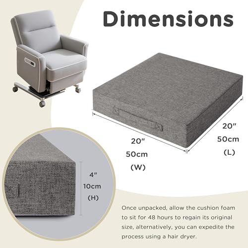 Image of AddGrace Recliner Cushions for Elderly Thick Seat Cushion 20 inchx20 inchx4 inch Chair Pads with Non Slip Backing and Washable Cover for Couch Armchair Chairs Light Grey