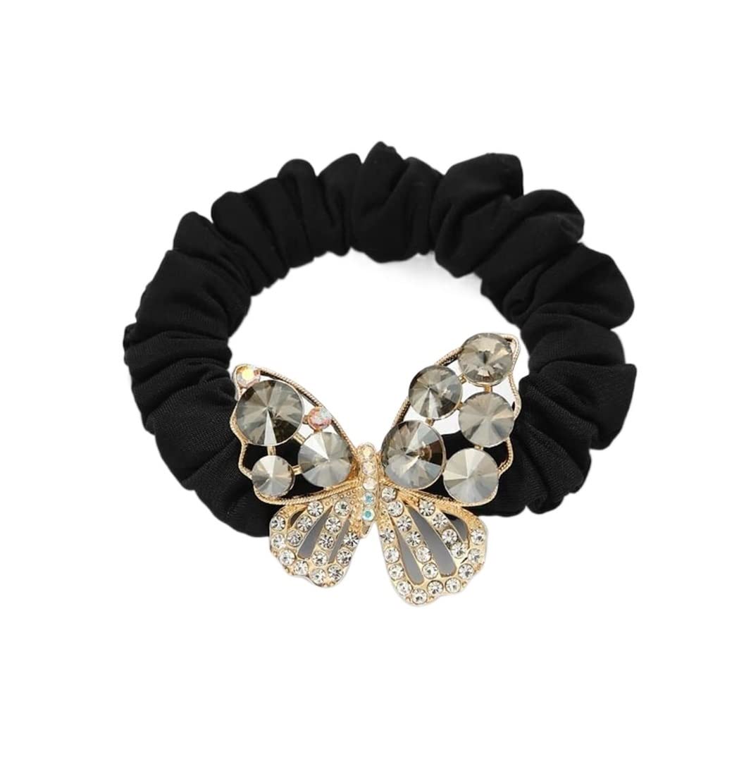 RUVOO Haargummi Scrunchies Koreanische Art-Legierungs-Rhinestone-Schmetterlings-hohe Elastizität-Gummiband-Haar-Seil Für Mädchen Haargummis Haarschmuck (Blue : Bronze, Size : A)