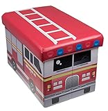 Clever Creations Fire Truck Collapsible Storage Organizer Firetruck Storage Box Folding Storage Ottoman for Your Bedroom | Perfect Size Storage Chest for Books, Shoes & Games