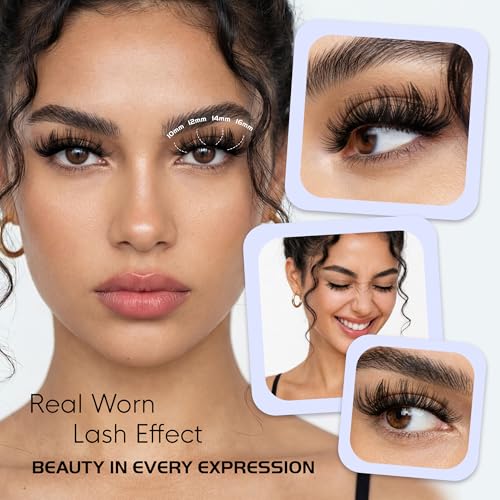 Image of Self Adhesive Eyelashes, D Curl Pre Glued Eyelash Clusters No-Glue Needed Volume Press on Lashes with Tweezers, 1s Remove, 10-16mm, 180pcs