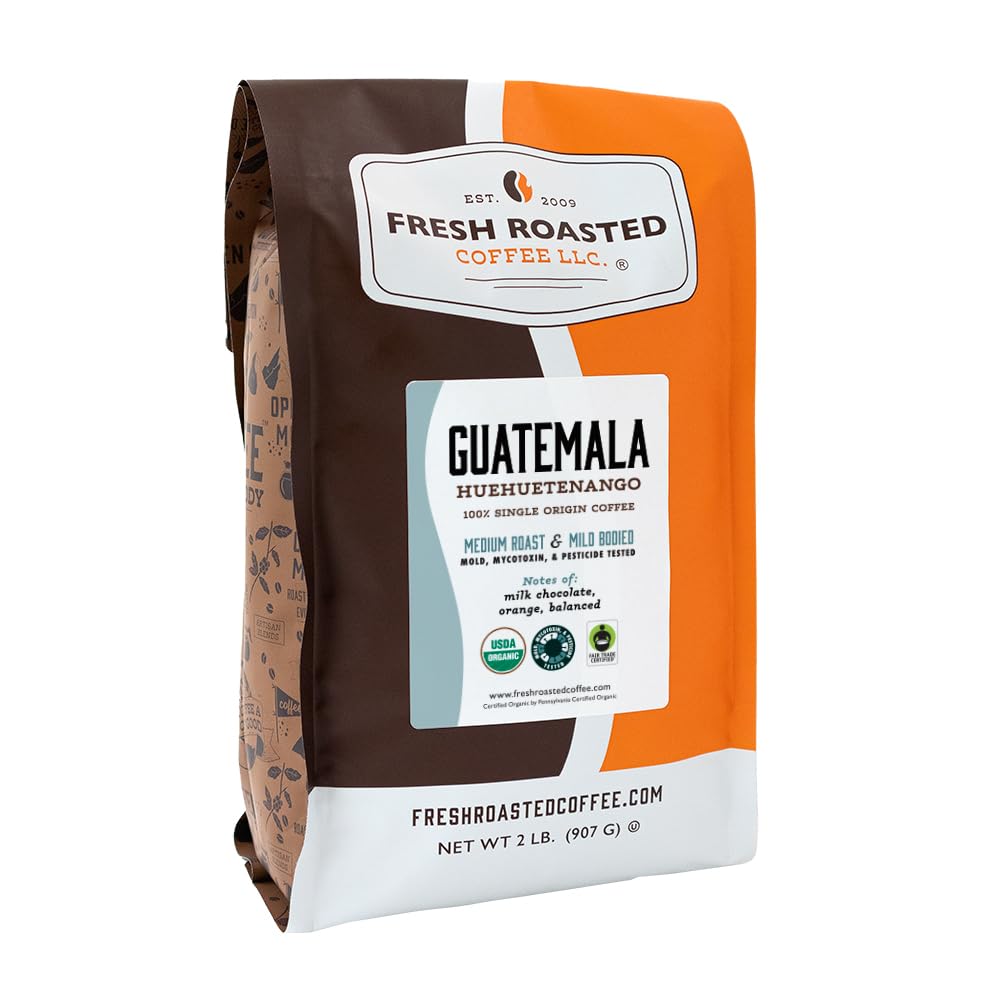 Fresh Roasted Coffee, Organic Guatemala | Single Origin, USDA Organic, Mold & Myco 3rd Party Tested, Kosher | Medium Roast 2 lb (32 oz) Whole Bean