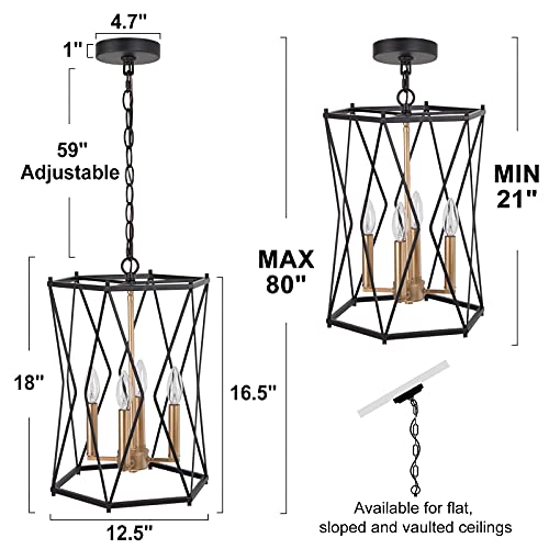 Durent Lighting Black And Gold Chandelier, Modern 4 Light Chandelier Light Fixture With Cage Shape For Dining Room, Bedroom, Living Room, Kitchen Island And Foyer #TOP1