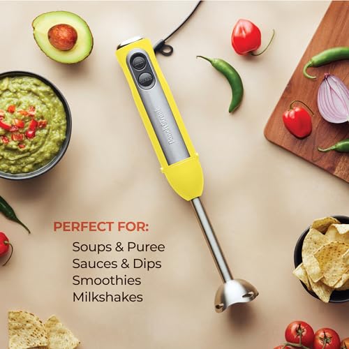 Image of Powerful Immersion Blender, Electric Hand Blender 500 Watt with Turbo Mode, Detachable Base. Handheld Kitchen Gadget Blender Stick for Soup, Smoothie, Puree, Baby Food, 304 Stainless Steel Blades