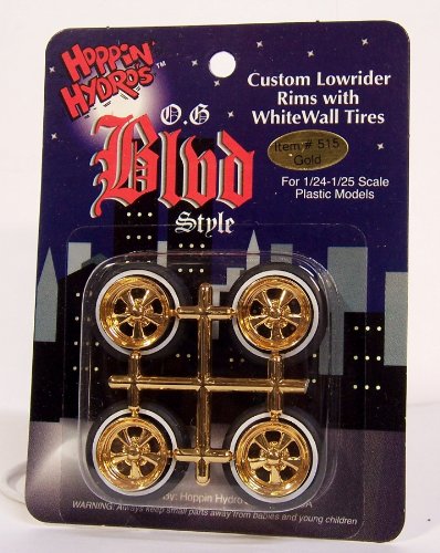 OG BLVD's Gold Cragar-Style Rims Wheels w/Low Profile Tires (for Hobby Model Kits) 1/24 1/25 Scale