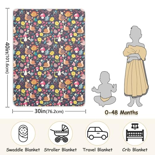 Image of Baby Swaddle Blanket for Baby Girls and Boys Soft Security Bed and Play Blanket for Toddler and Infant 30X40in Cartoon-Style Snails Mushrooms and Flowers