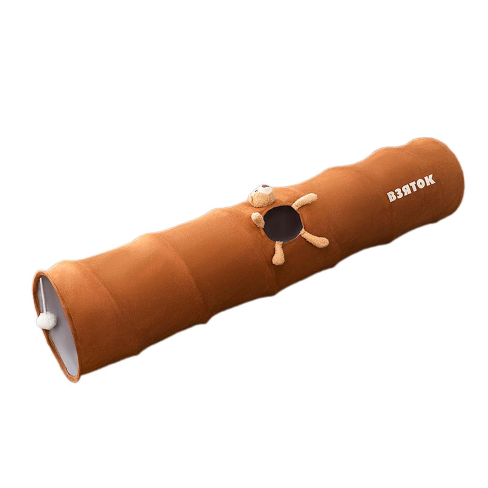 para Gatos, Tubo de Juego, Plegable, Longitud 120 Cm, Diámetro 25 Cm, Juguete para Mascotas con Pelota para Conejos, Gatitos Y Animal, MARRÓN