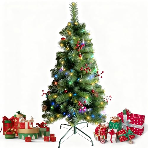 4FT Artificial Christmas Tree - Small Decorated Xmas Tree with Tripod Stand, Easy Setup, for Indoor...