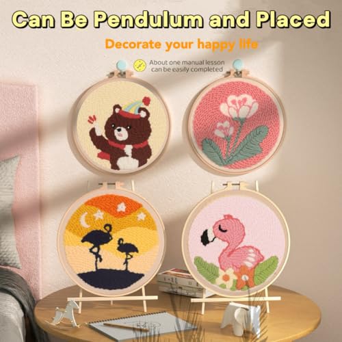 Image of Punch Needle Kit, Cute Cartoon Flamingo Embroidery, Embroidery Starter Kit for Beginners, Mother's Day, Children's Day, Birthday Gifts & Decorations, 7.87x7.87inch