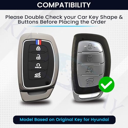 Image of KINGSWAY Hyundai Car Key Cover and Keychain Perfect Shape and Compatible with 4 Buttons Smart Key of All Hyundai Cars, Remote Key Shell, Key Case, Car Key Chain Cover, 360 Protection, Gunmetal Grey