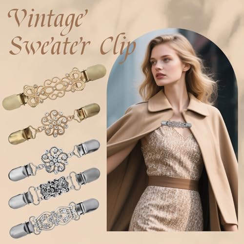 Image of CLINTT Exquisite Retro Sweater Twirl Clips, Cape Cloak Fasteners for Dresses, Stylish Cardigan Clips