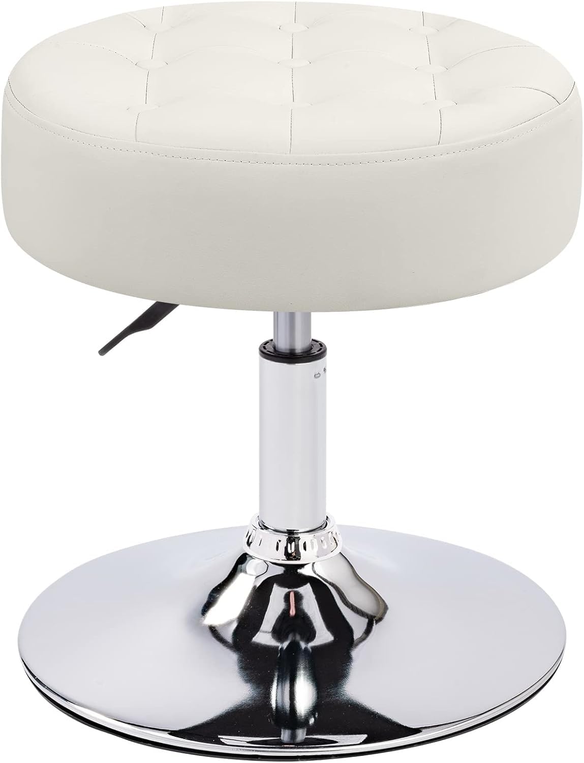 Nucast Decor Mid-Century Velvet Ottoman Stool – 360° Swivel, Height Adjustable Tufted Vanity Chair – Modern Upholstered Makeup Stool for Dressing Table, Bedroom, Salon (ND-PU ivorywhite)-image-27