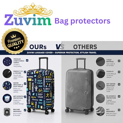 Image of Luggage Cover Trolley Covers for Suitcase Washable Dust Proof Anti-Scratch Protector Polyester Printed Stretchable Fabric (Fits Fiber /Plastic Trolley Bags Only) (Navy, 20 Inch)