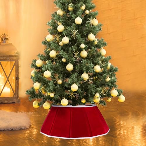 Falda de árbol de Navidad para árboles artificiales, base de terciopelo rojo plegable 4