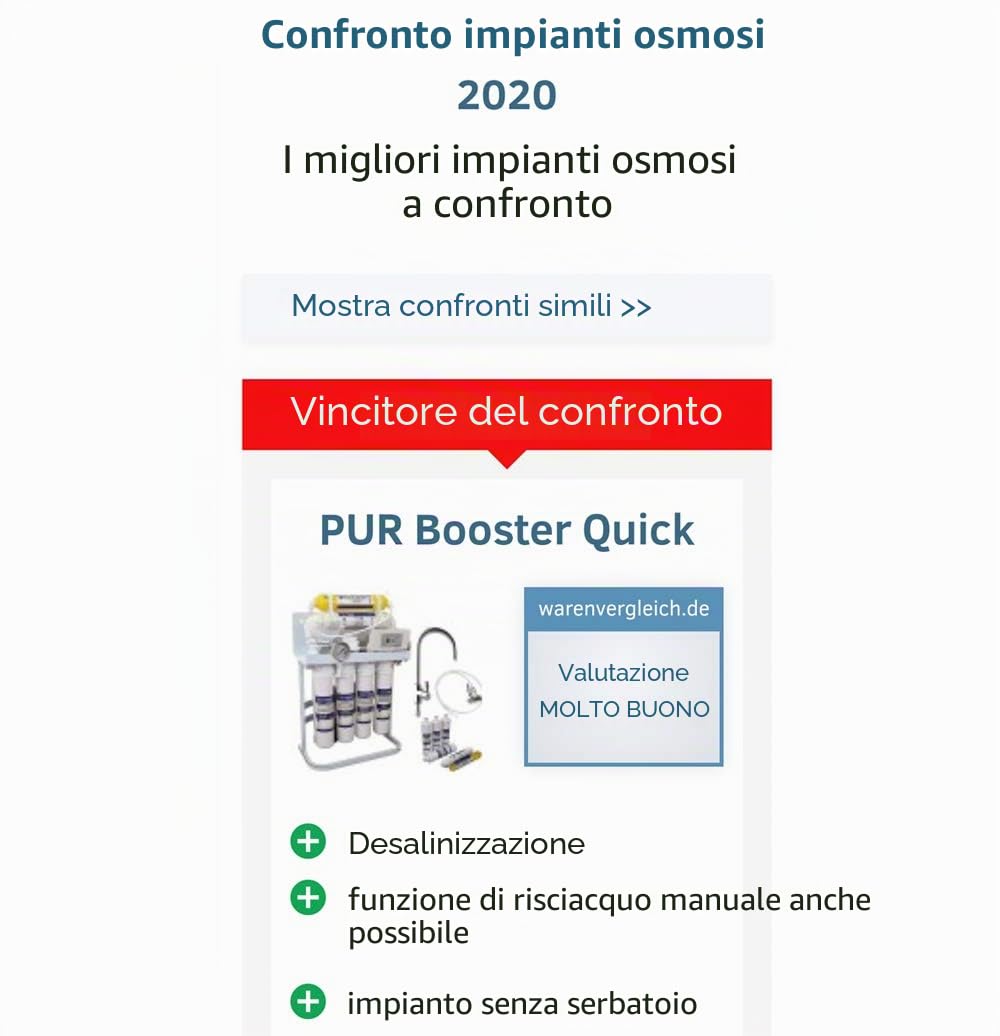 PUR Booster Quick 7 400 GPD - Impianto osmosi + set di filtri di ricambio, 7 livelli, flusso diretto, senza serbatoio | Impianto ad osmosi inversa compatto con filtro per acqua potabile e filtro dell'acqua per osmosi per tutta la famiglia