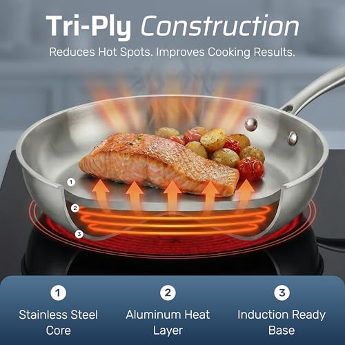 Image of Gotham Steel 10 Pcs Tri Ply Stainless Steel Cookware Set, Pots and Pans Set with Induction Bottom, Made Without PTFE PFOA PFOS, Metal Utensil Safe, Oven and Dishwasher Safe