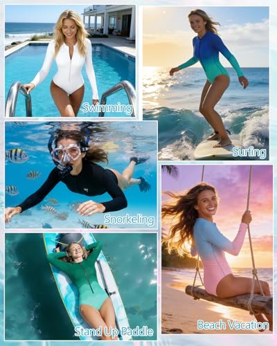Image of Century Star UPF 50+ Long Sleeve Swimsuits for Women - Rash Guard Modest High Neck Surf One Piece Full Coverage Bathing Suit