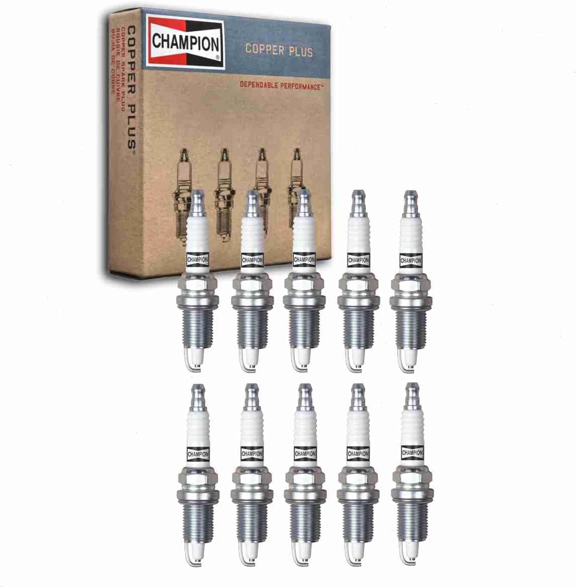 10 pc Champion Copper Plus Spark Plugs compatible with Dodge Viper 8.0L V10 1992-2002